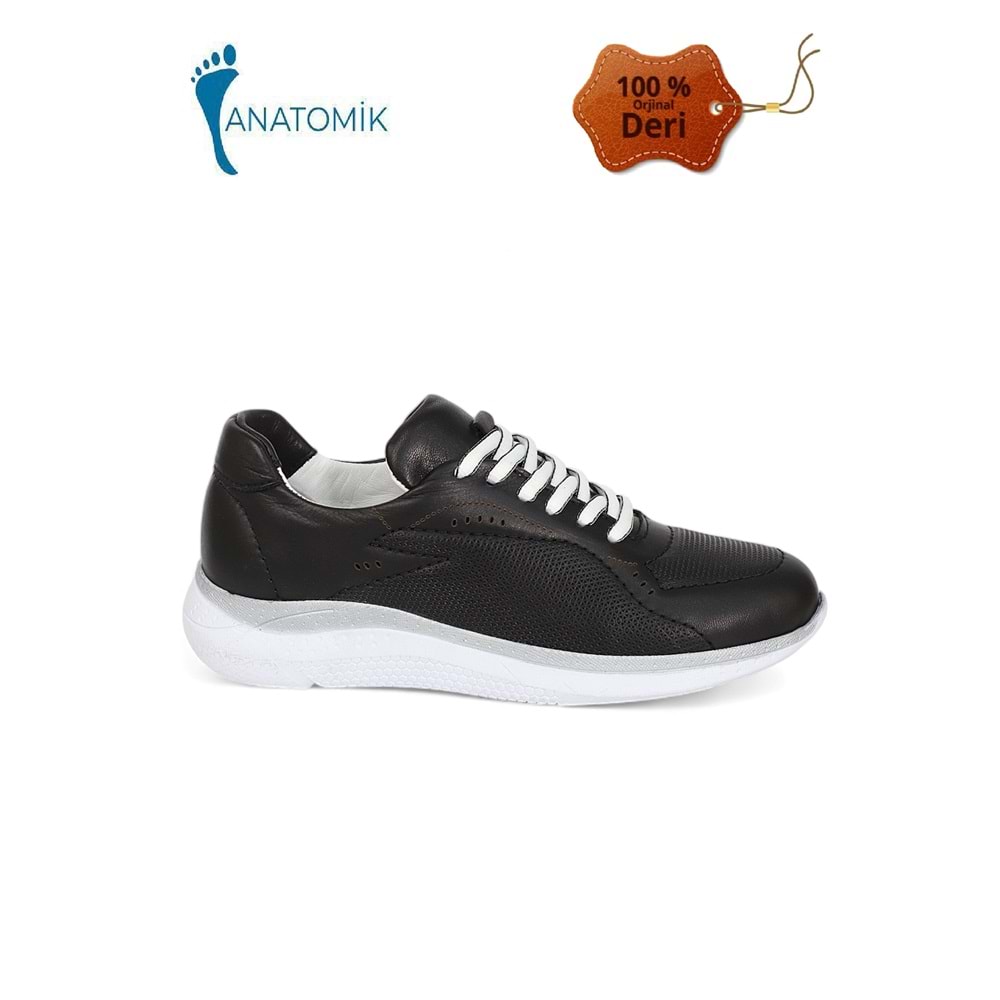 Konfores 2005-273075 Hakiki Deri Anatomik Tabanlı Kadın Sneakers Ayakkabı - NKT02005-siyah beyaz-37