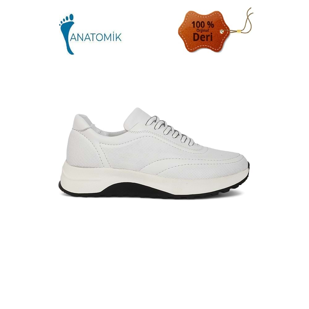 Konfores 2014-273080 Hakiki Deri Anatomik Tabanlı Erkek Sneakers Ayakkabı - NKT02014-BEYAZ-41