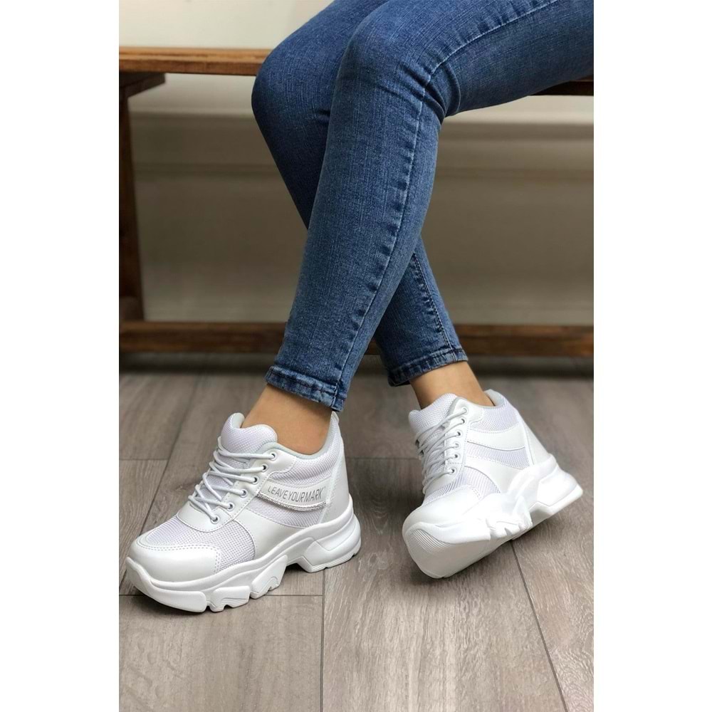Konfores 2069 Anatomik Gizli Dolgu Tabanlı Kadın Sneakers Ayakkabı - NKT02069-BEYAZ-40