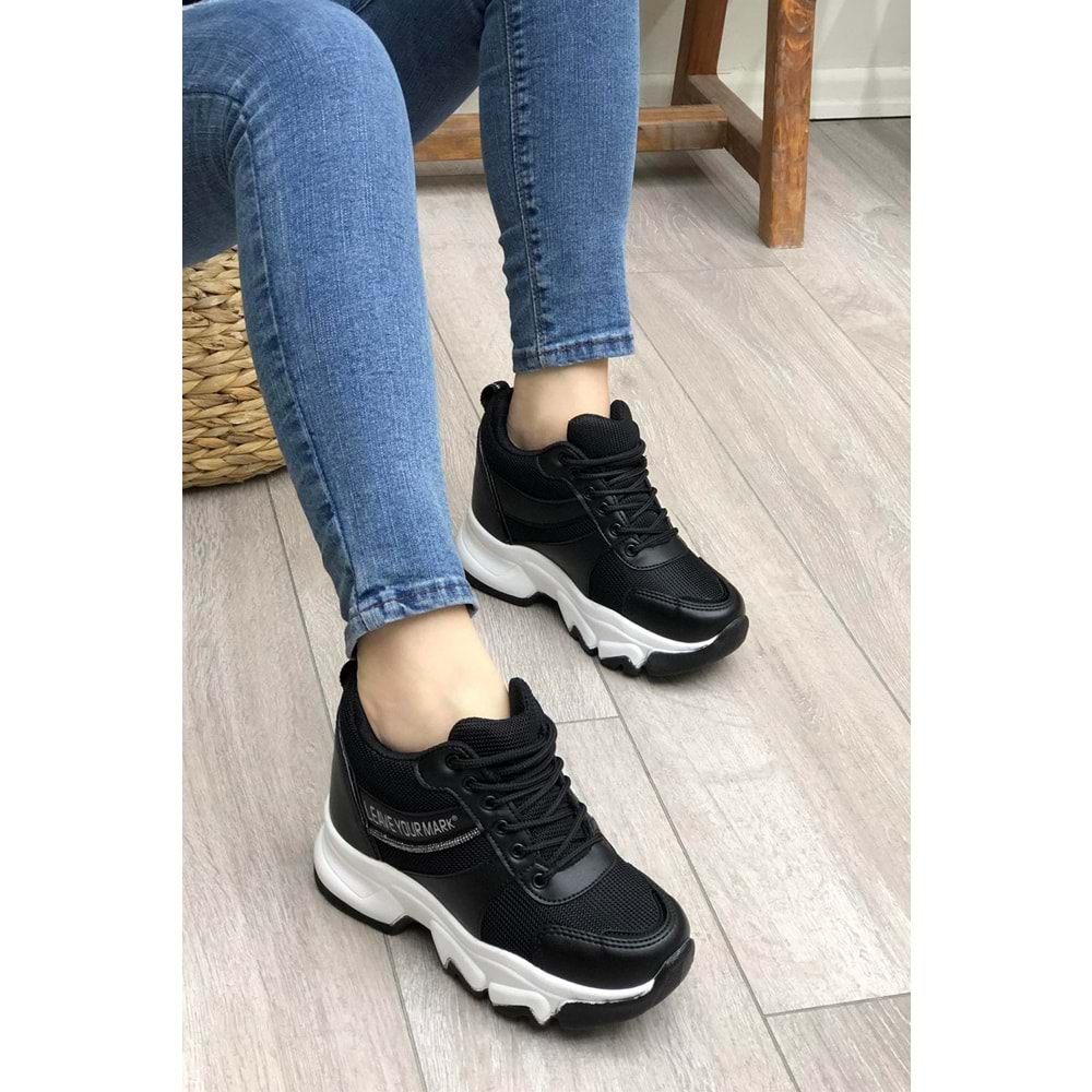 Konfores 2069 Anatomik Gizli Dolgu Tabanlı Kadın Sneakers Ayakkabı - NKT02069-siyah beyaz-40