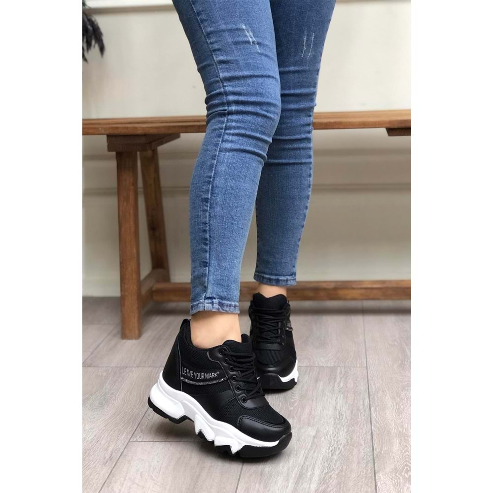 Konfores 2069 Anatomik Gizli Dolgu Tabanlı Kadın Sneakers Ayakkabı - NKT02069-siyah beyaz-40