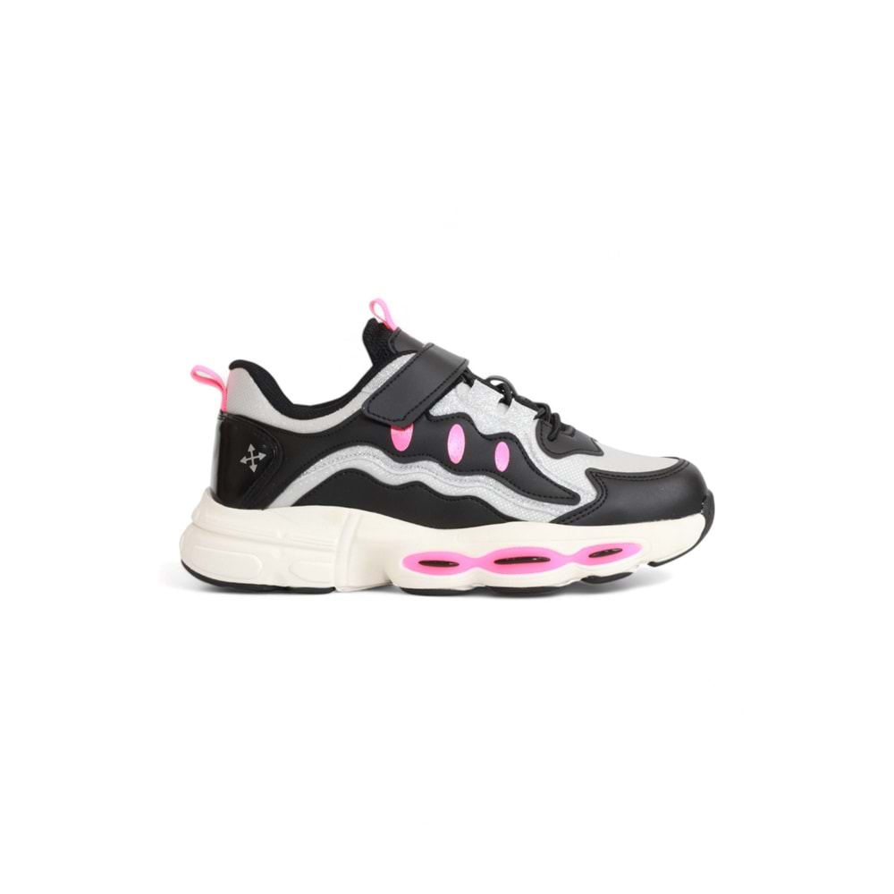 Kidessa 2082 Anatomik Tabanlı Ultra Hafif Kız Çocuk Sneakers Ayakkabı - NKT02082-siyah gri-32