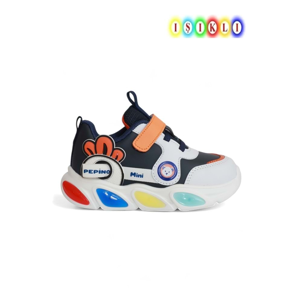 Kidessa 2086-Pepino Anatomik Tabanlı Çocuk Unisex Günlük Işıklı Spor Ayakkabı - NKT02086-Beyaz Lacivert-23