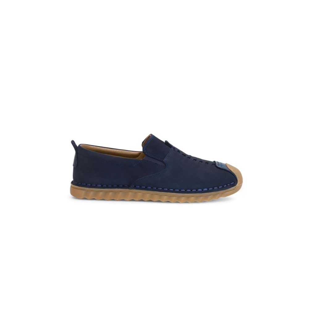 Konfores 2118 Hakiki Deri Üst Kalite Anatomik Tabanlı Erkek Günlük Çarık Ayakkabı - NKT02118-Lacivert-Nubuk-43