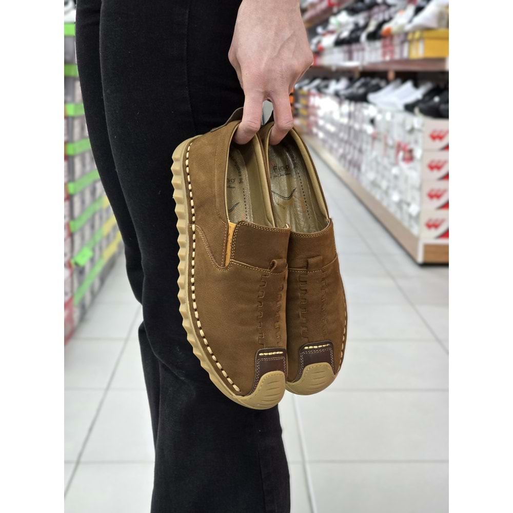 Konfores 2118 Hakiki Deri Üst Kalite Anatomik Tabanlı Erkek Günlük Çarık Ayakkabı - NKT02118-TABA-NUBUK-43