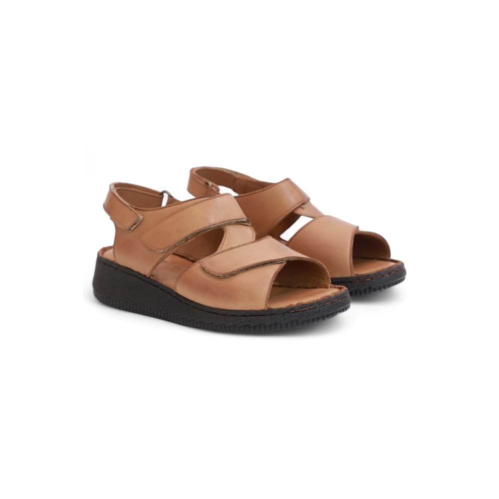 Konfores 2123 Ultra Hafif Esnek Tabanlı Hakiki Deri Tam Anatomik Kadın Sandalet - NKT02123-TABA-37