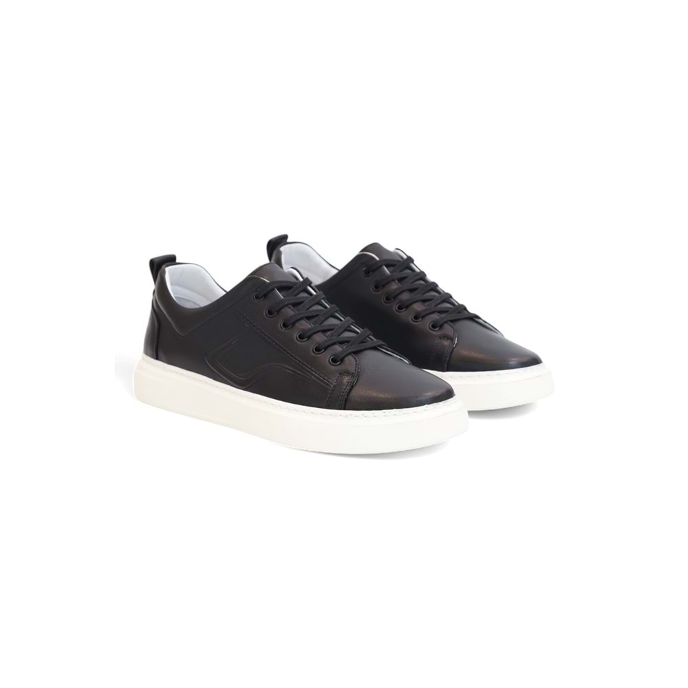 Konfores 2124 Hakiki Deri Anatomik Tabanlı Ultra Hafif Erkek Sneakers Ayakkabı - NKT02124-siyah-beyaz-43