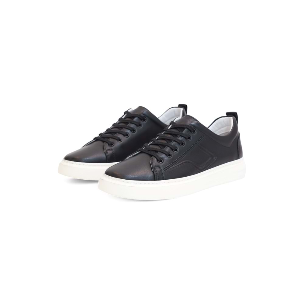 Konfores 2124 Hakiki Deri Anatomik Tabanlı Ultra Hafif Erkek Sneakers Ayakkabı - NKT02124-siyah-beyaz-43