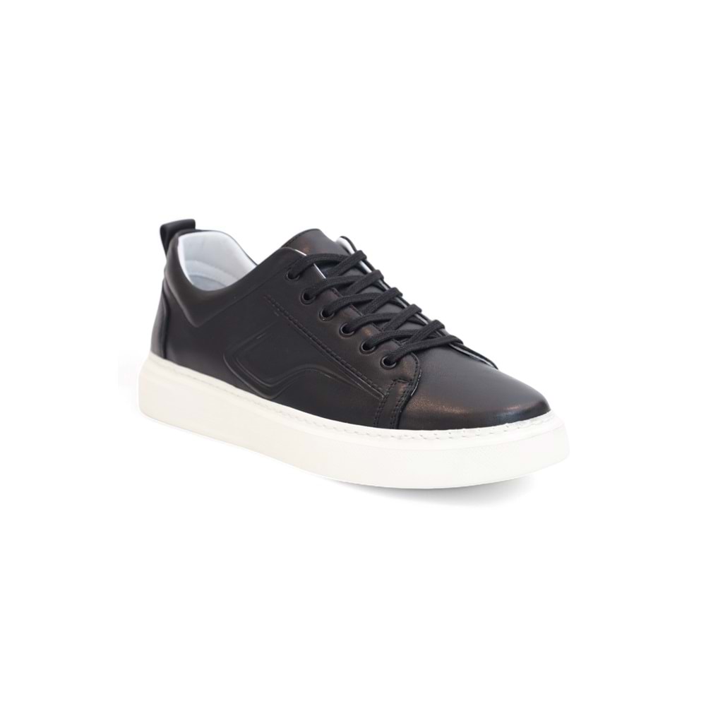 Konfores 2124 Hakiki Deri Anatomik Tabanlı Ultra Hafif Erkek Sneakers Ayakkabı - NKT02124-siyah-beyaz-43