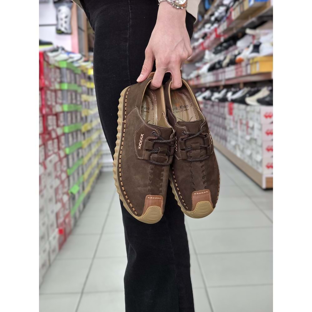 Konfores 2125 Hakiki Deri Üst Kalite Anatomik Tabanlı Erkek Günlük Çarık Ayakkabı - NKT02125-KAHVE-NUBUK-41