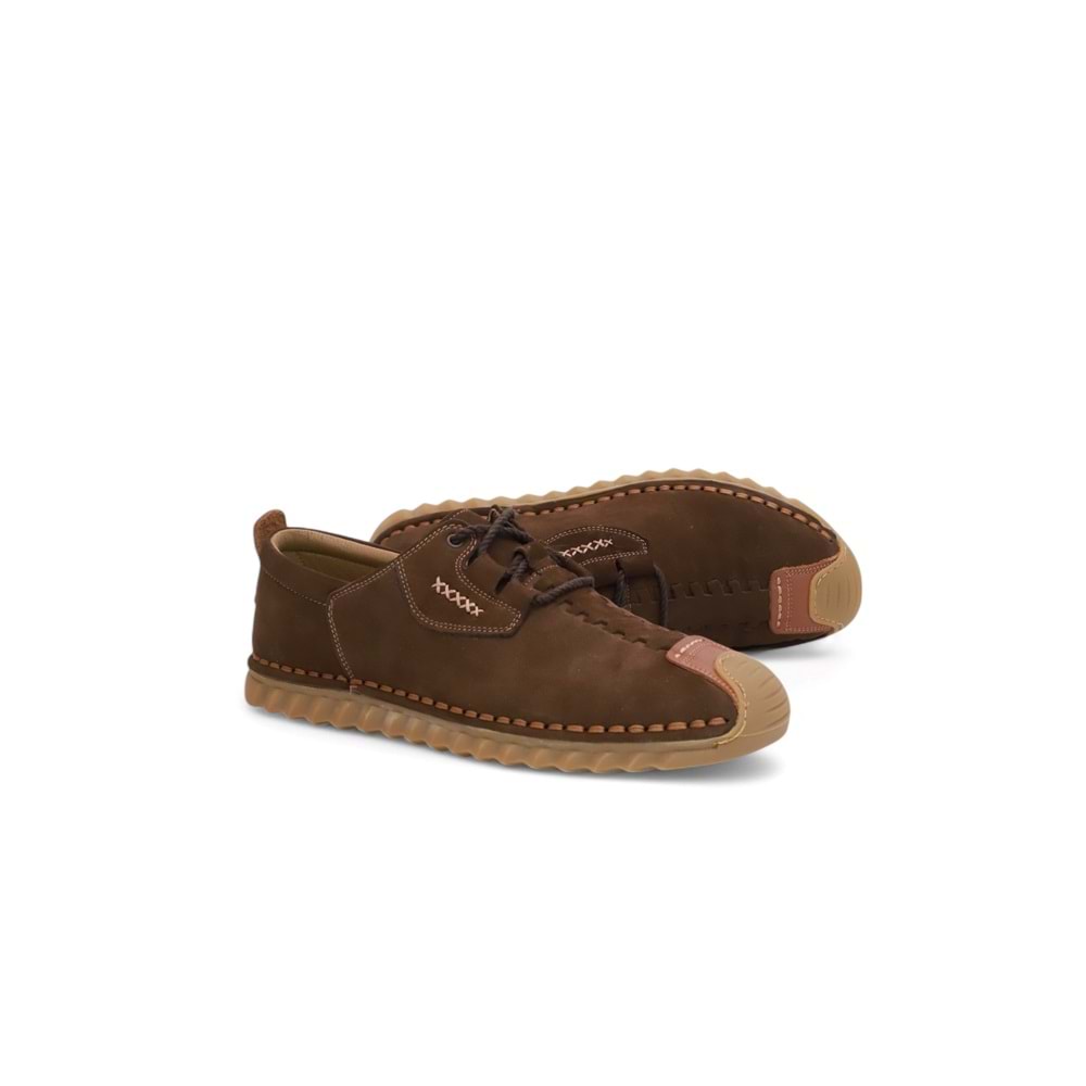 Konfores 2125 Hakiki Deri Üst Kalite Anatomik Tabanlı Erkek Günlük Çarık Ayakkabı - NKT02125-KAHVE-NUBUK-41