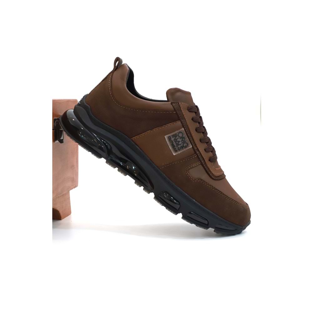 Konfores 2136 Hakiki Deri Anatomik Air Tabanlı Erkek Sneakers Ayakkabı - NKT02136-kahverengi-40