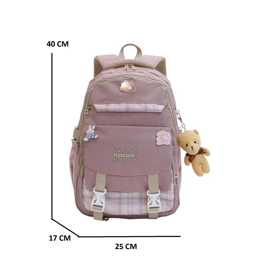 Relaxion 2144-1396 Kore Tarzı Unisex Çocuk Üçlü Set İlkokul Sırt Çantası - NKT02144-Gülkurusu-TEKEBAT