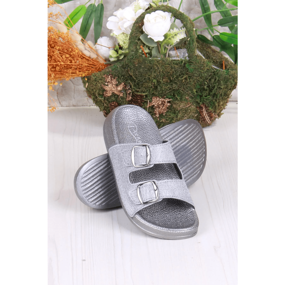 Pien-2150 Ayarlanabilir Çift Tokalı Ekstra Yumuşak Anatomik Tabanlı Kadın Terlik - NKT02150-gri-36