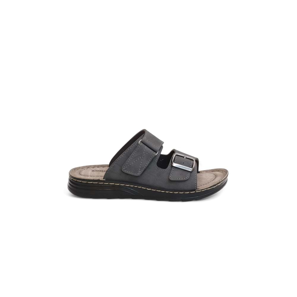 2151 Cırtlı ve Tokalı Tam Anatomik Tabanlı Günlük,Umre ve Hac İçin Uyumlu Erkek Terlik - NKT02151-gri-44