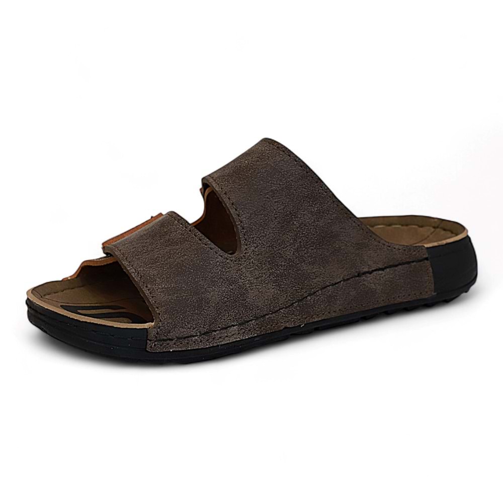 2157 Çift Cırtlı Tam Anatomik Tabanlı Günlük,Umre ve Hac İçin Uyumlu Erkek Terlik - NKT02157-kahverengi-40