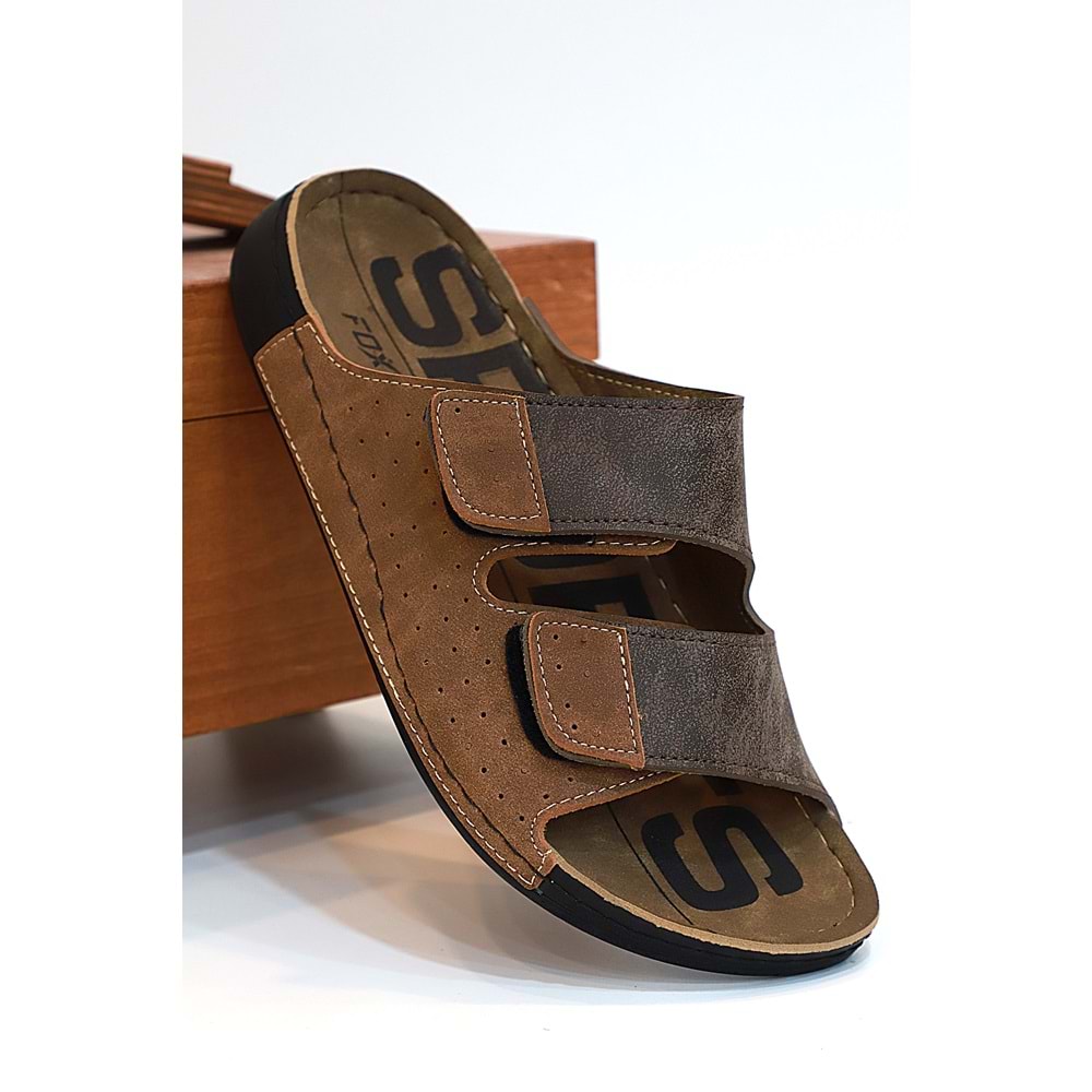 2157 Çift Cırtlı Tam Anatomik Tabanlı Günlük,Umre ve Hac İçin Uyumlu Erkek Terlik - NKT02157-kahverengi-40