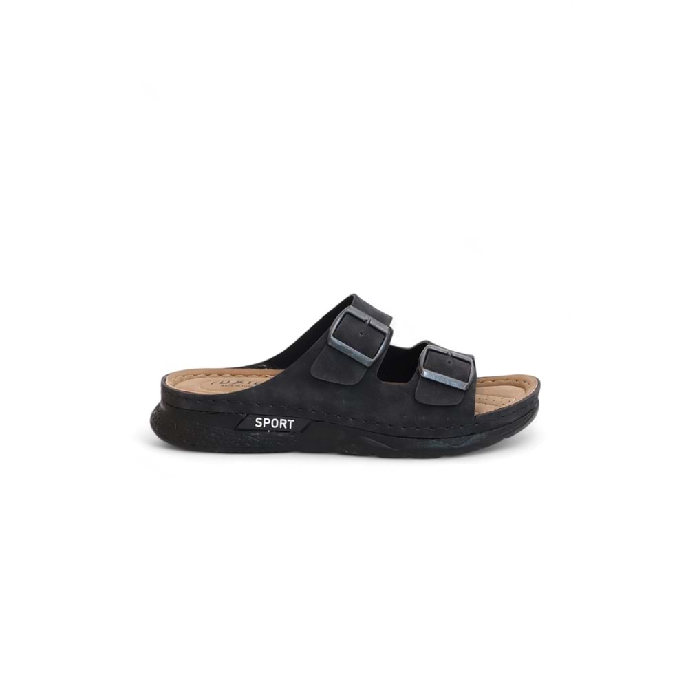 2160 Çift Tokalı Tam Anatomik Tabanlı Günlük,Umre ve Hac İçin Uyumlu Erkek Terlik - NKT02160-siyah-41