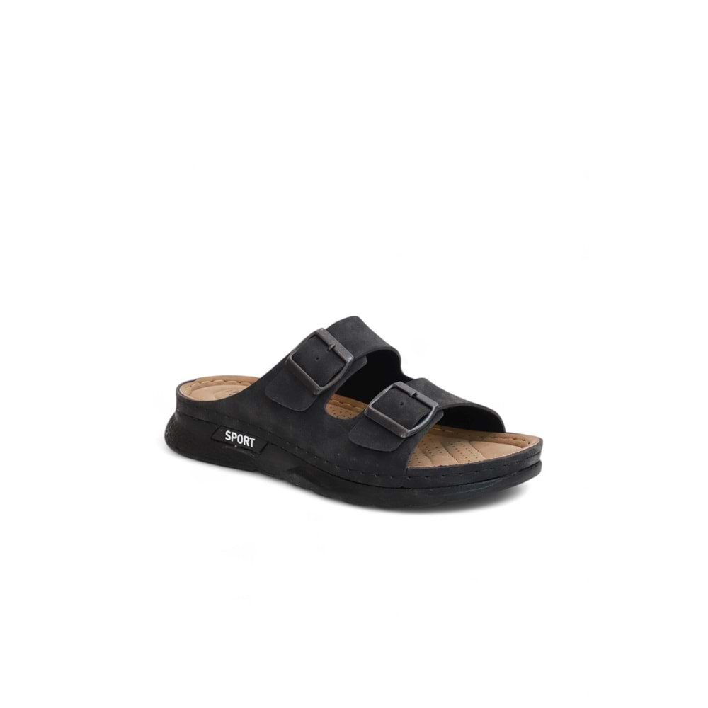 2160 Çift Tokalı Tam Anatomik Tabanlı Günlük,Umre ve Hac İçin Uyumlu Erkek Terlik - NKT02160-siyah-41