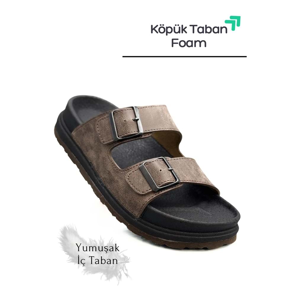 2161 Çift Tokalı Tam Anatomik Tabanlı Günlük,Umre ve Hac İçin Uyumlu Erkek Terlik - NKT02161-kahverengi-40