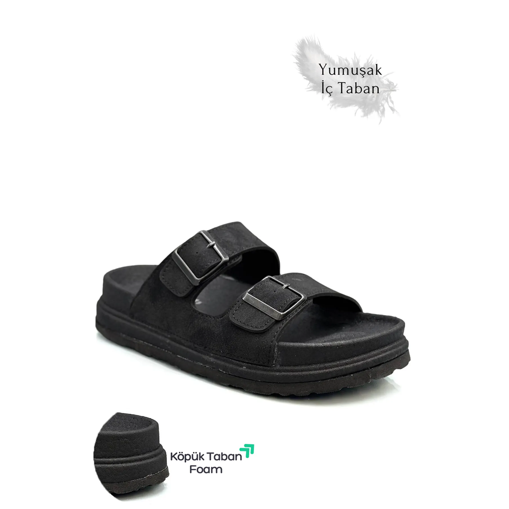 2161 Çift Tokalı Tam Anatomik Tabanlı Günlük,Umre ve Hac İçin Uyumlu Erkek Terlik - NKT02161-siyah-40