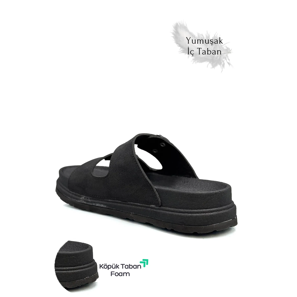 2161 Çift Tokalı Tam Anatomik Tabanlı Günlük,Umre ve Hac İçin Uyumlu Erkek Terlik - NKT02161-siyah-40