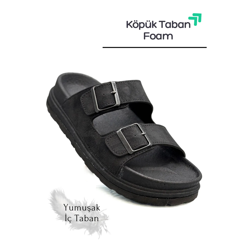 2161 Çift Tokalı Tam Anatomik Tabanlı Günlük,Umre ve Hac İçin Uyumlu Erkek Terlik - NKT02161-siyah-40