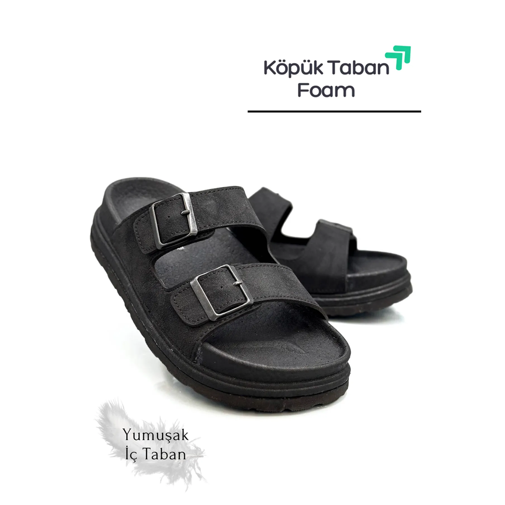 2161 Çift Tokalı Tam Anatomik Tabanlı Günlük,Umre ve Hac İçin Uyumlu Erkek Terlik - NKT02161-siyah-40