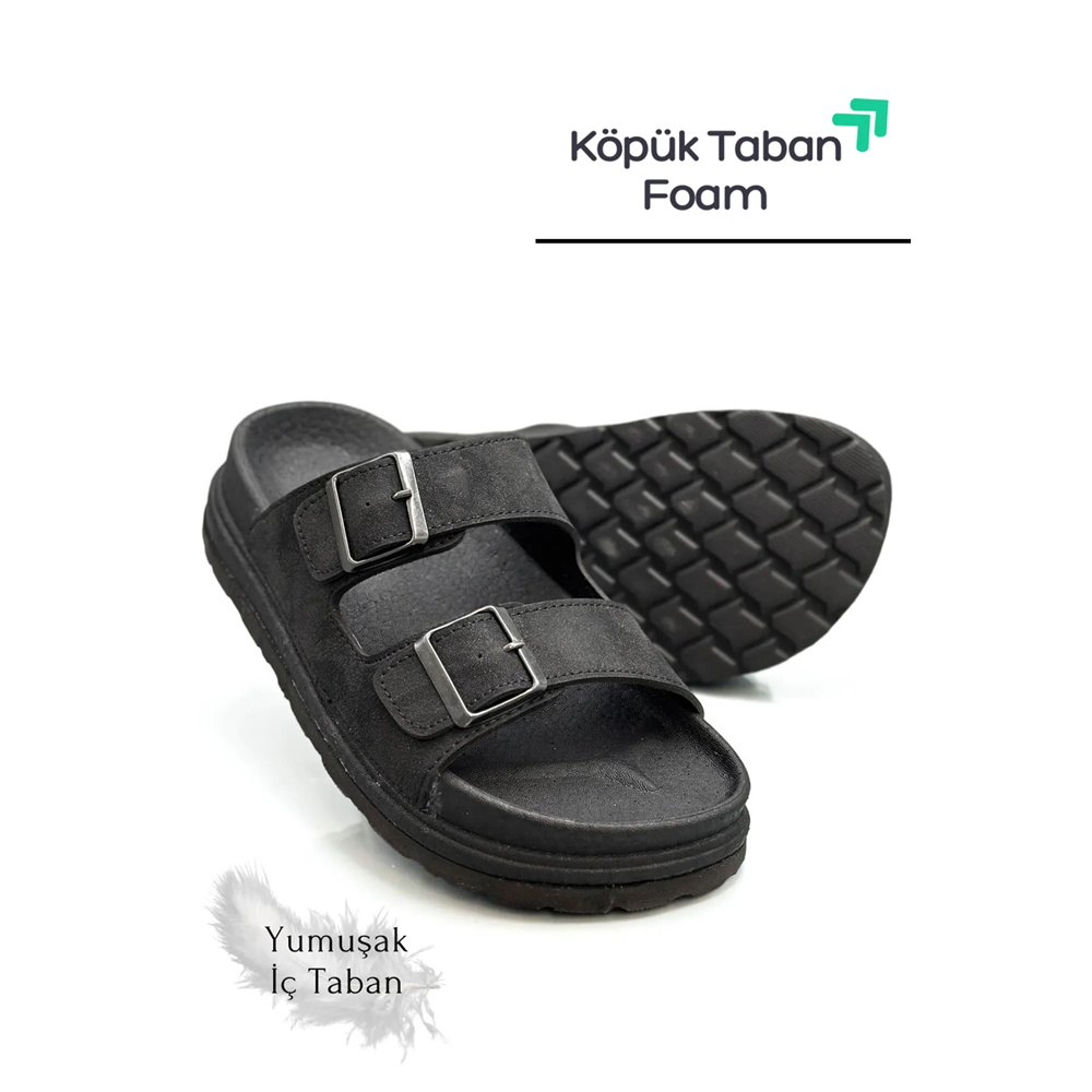 2161 Çift Tokalı Tam Anatomik Tabanlı Günlük,Umre ve Hac İçin Uyumlu Erkek Terlik - NKT02161-siyah-40