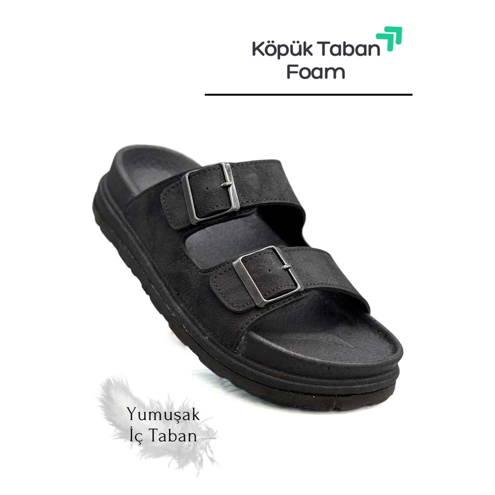 2161 Çift Tokalı Tam Anatomik Tabanlı Günlük,Umre ve Hac İçin Uyumlu Erkek Terlik - NKT02161-siyah-42