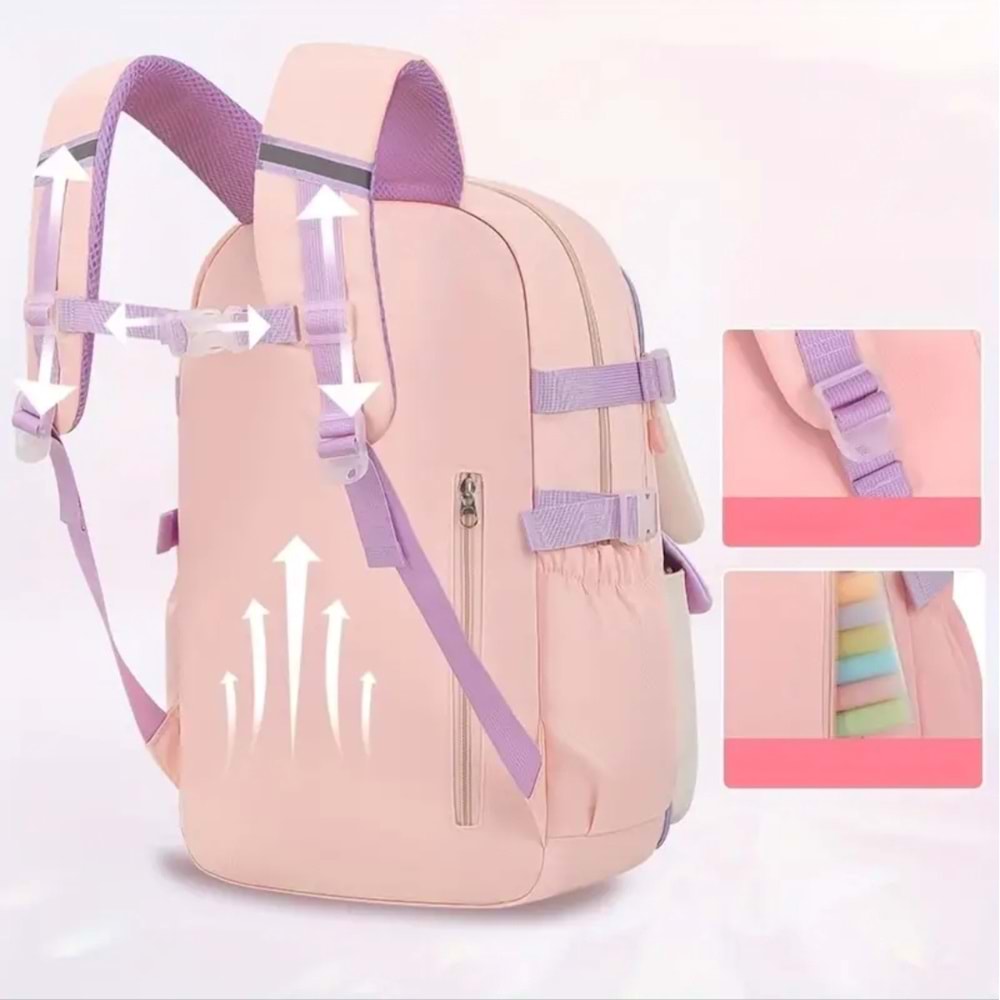 Relaxion 2175-1460 İthal Kore Tarzı Unisex Çocuk İlkokul Sırt Çantası - NKT02175-Gülkurusu-TEKEBAT