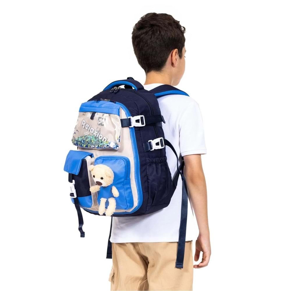 Relaxion 2175-1460 İthal Kore Tarzı Unisex Çocuk İlkokul Sırt Çantası - NKT02175-lacivert-TEKEBAT