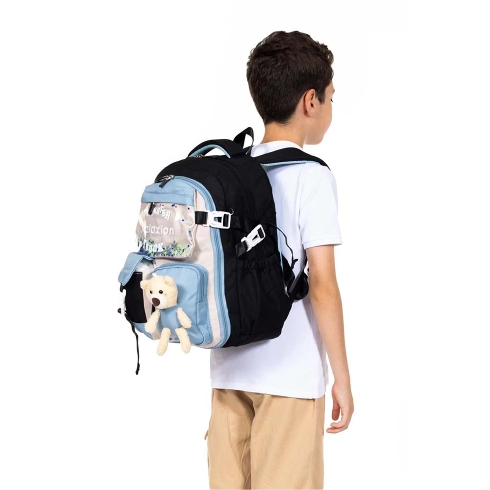 Relaxion 2175-1460 İthal Kore Tarzı Unisex Çocuk İlkokul Sırt Çantası - NKT02175-siyah-TEKEBAT