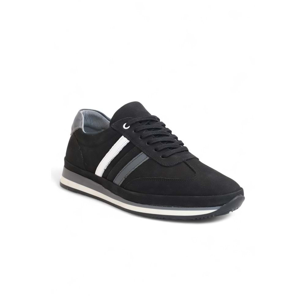 2181-LuısFıgo Hakiki Deri Üst Kalite Anatomik Tabanlı Erkek Günlük Sneakers Ayakkabı - NKT02181-siyah-nubuk-41