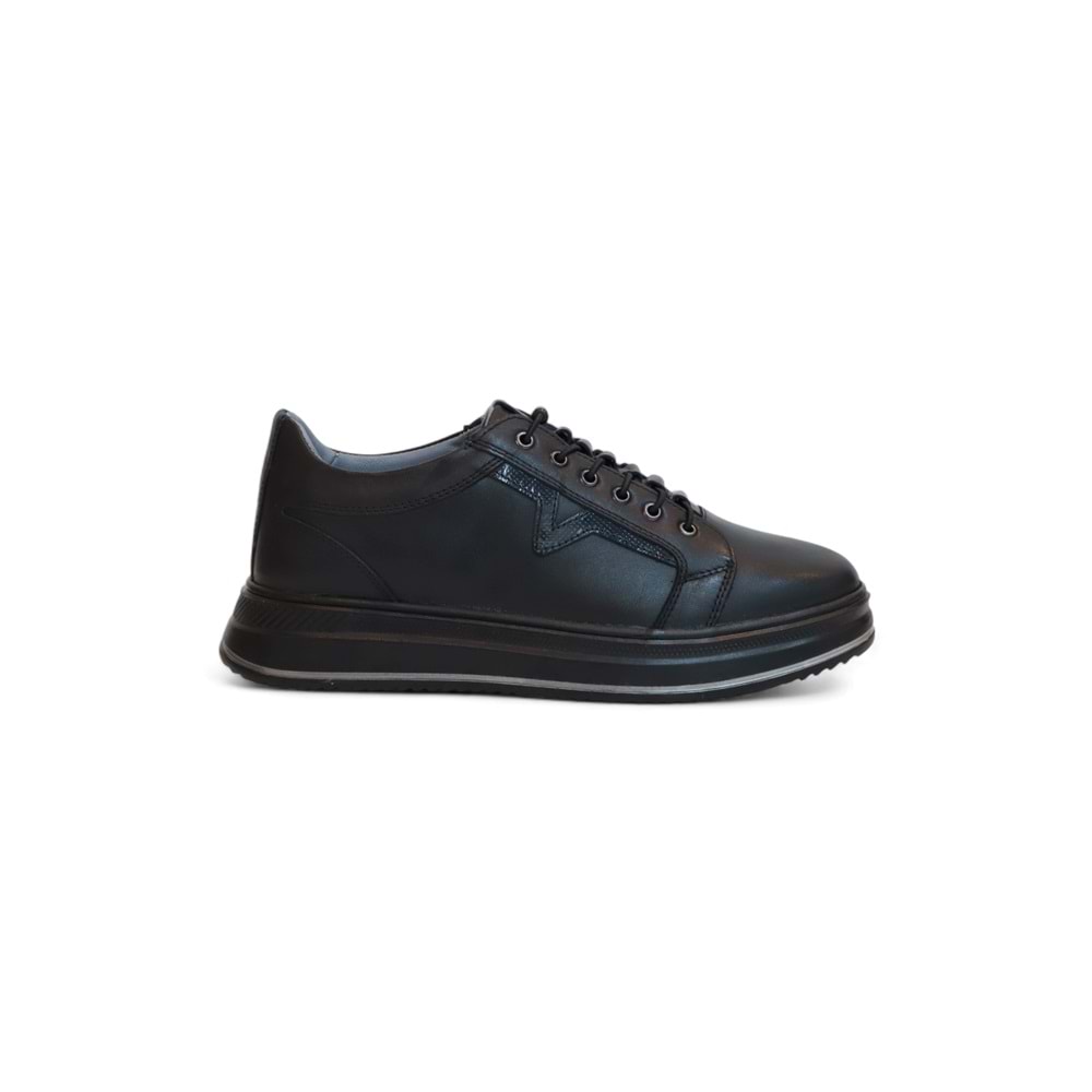 2182-Dropland Hakiki Deri Üst Kalite Anatomik Tabanlı Erkek Günlük Sneakers Ayakkabı - NKT02182-siyah-41