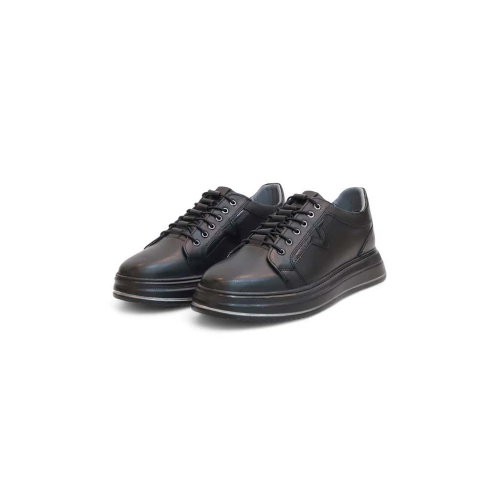 2182-Dropland Hakiki Deri Üst Kalite Anatomik Tabanlı Erkek Günlük Sneakers Ayakkabı - NKT02182-siyah-41