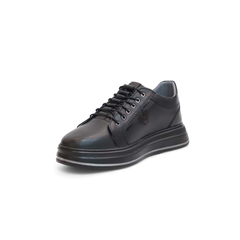 2182-Dropland Hakiki Deri Üst Kalite Anatomik Tabanlı Erkek Günlük Sneakers Ayakkabı - NKT02182-siyah-41
