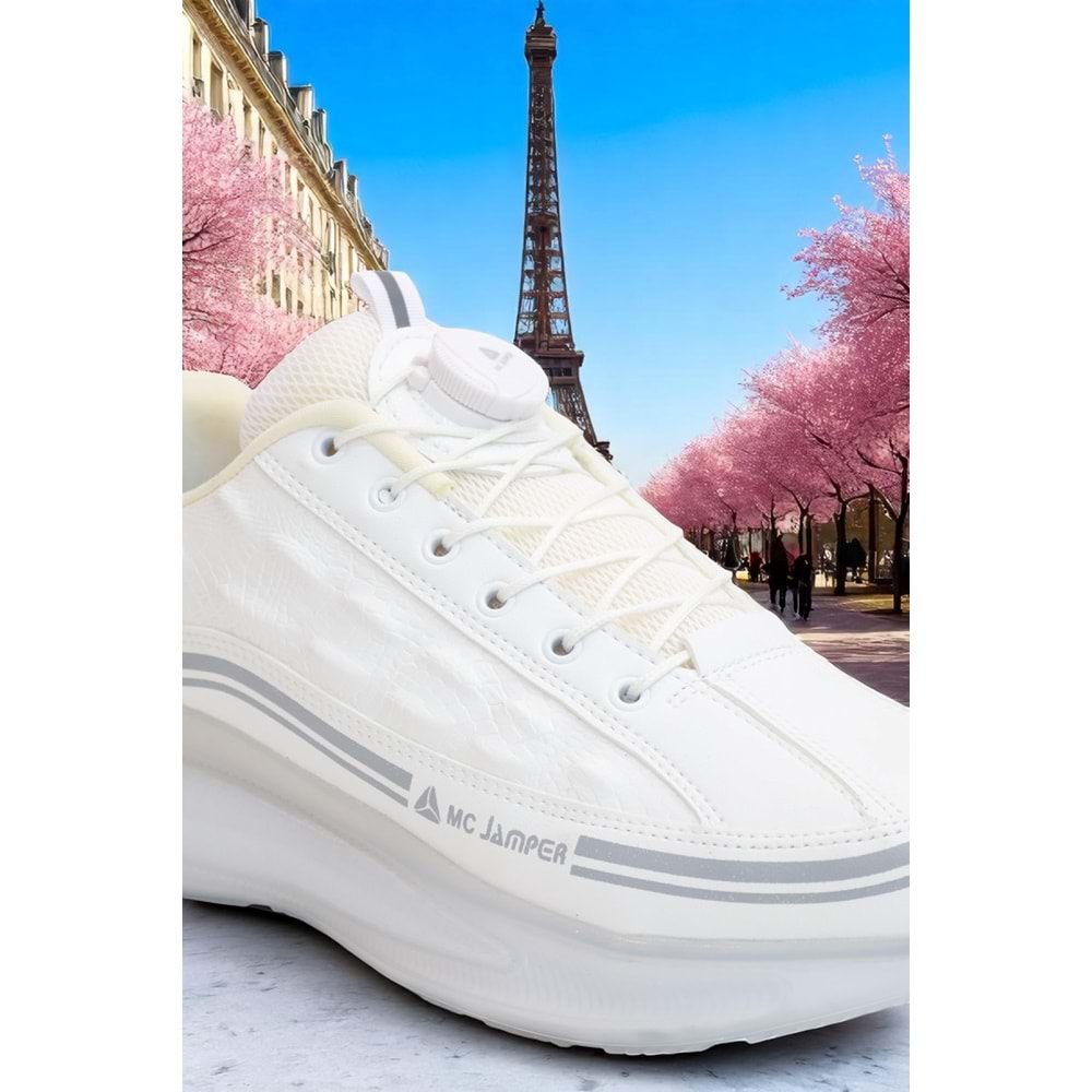 2190-Jamper Anatomik Tabanlı Otomatik Bağcıklı Erkek Sneakers Ayakkabı - NKT02190-BEYAZ-40