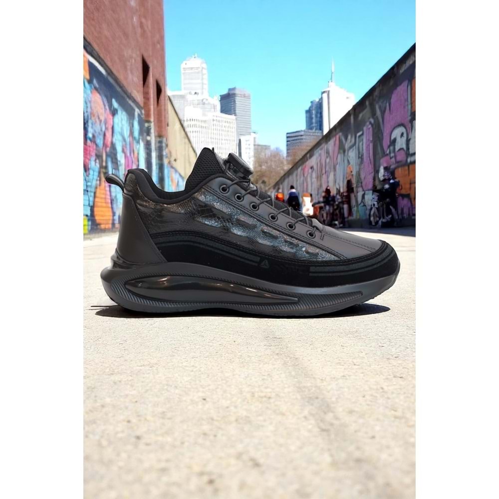 2190-Jamper Anatomik Tabanlı Otomatik Bağcıklı Erkek Sneakers Ayakkabı - NKT02190-siyah-42