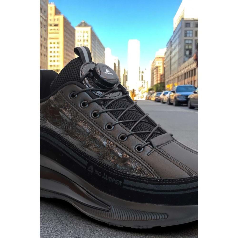 2190-Jamper Anatomik Tabanlı Otomatik Bağcıklı Erkek Sneakers Ayakkabı - NKT02190-siyah-42
