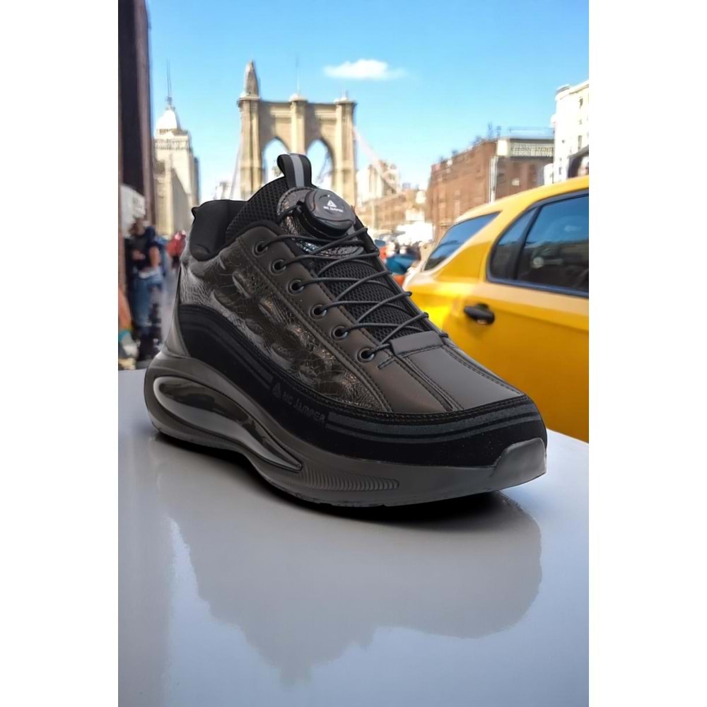 2190-Jamper Anatomik Tabanlı Otomatik Bağcıklı Erkek Sneakers Ayakkabı - NKT02190-siyah-42