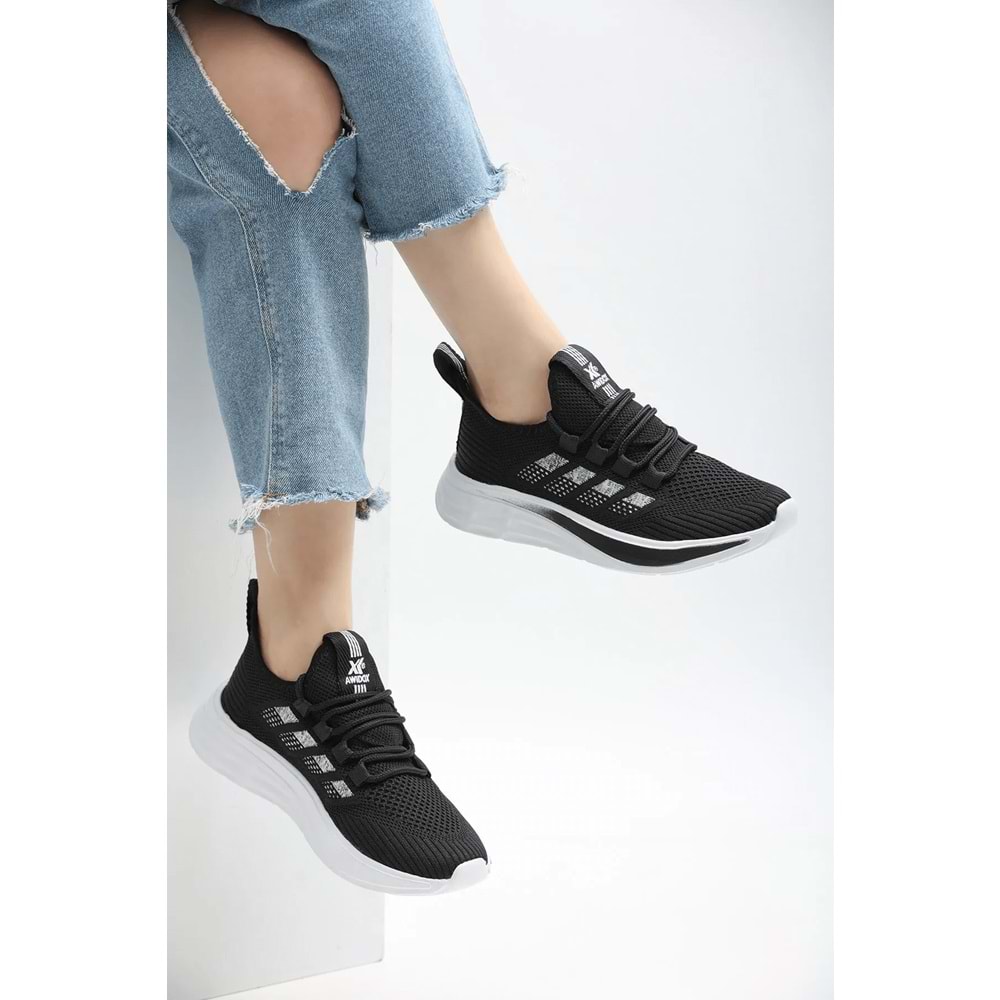 2201-Awıdox Anatomik Tabanlı Unisex Bağcıksız Sneakers Ayakkabı - NKT02201-siyah-beyaz-43