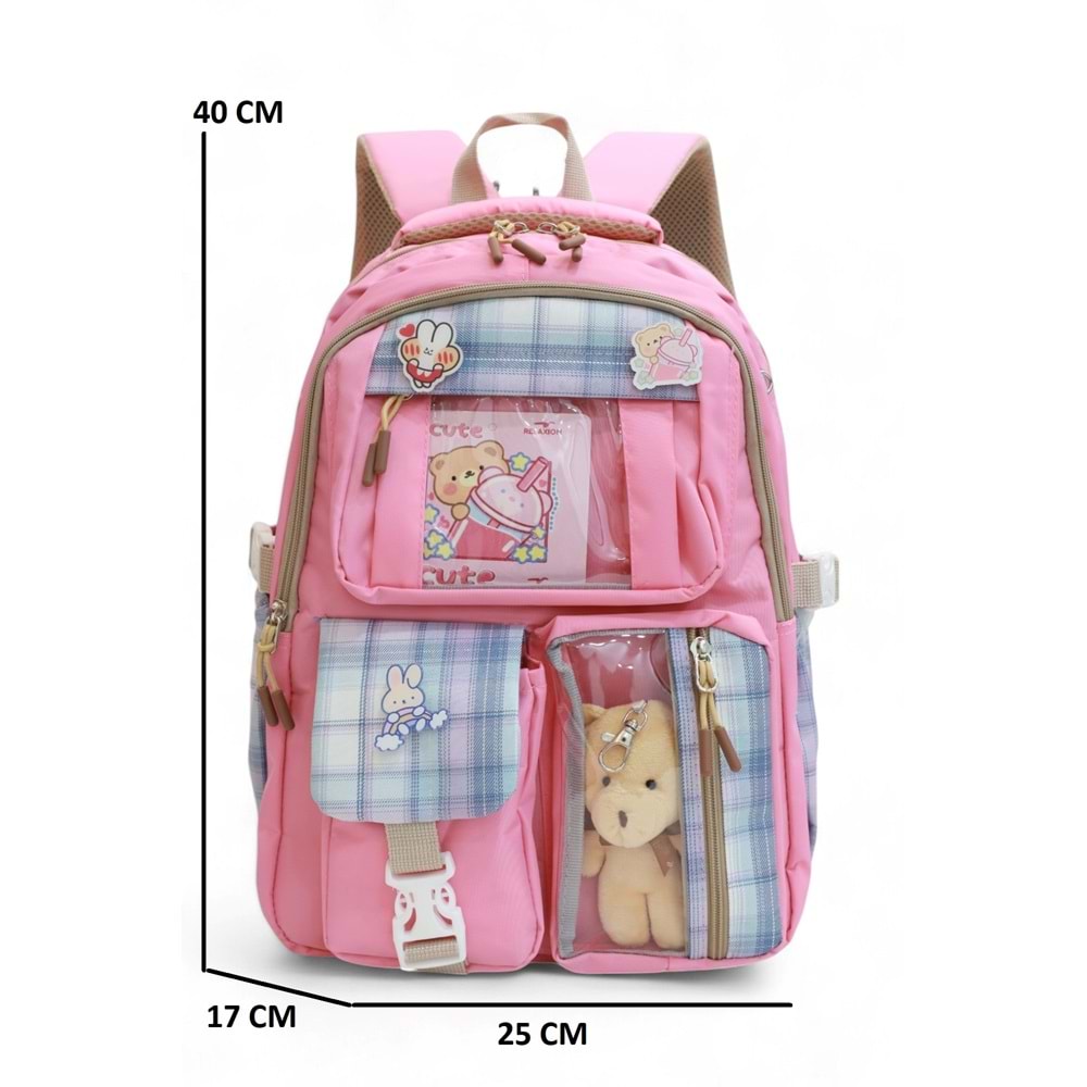 Relaxion 1395 Kore Tarzı Unisex Çocuk Üçlü Set İlkokul Sırt Çantası - NKT02207-Gülkurusu-TEKEBAT