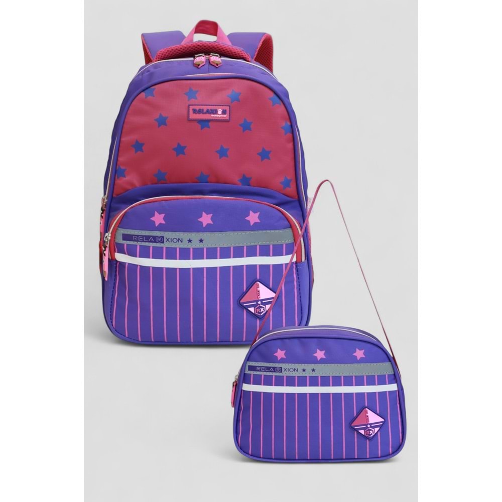 Relaxion 1320 Yeni Sezon Kız Çocuk İlkokul Çantası İkili Takım - NKT02212-Mor-Pembe-TEKEBAT