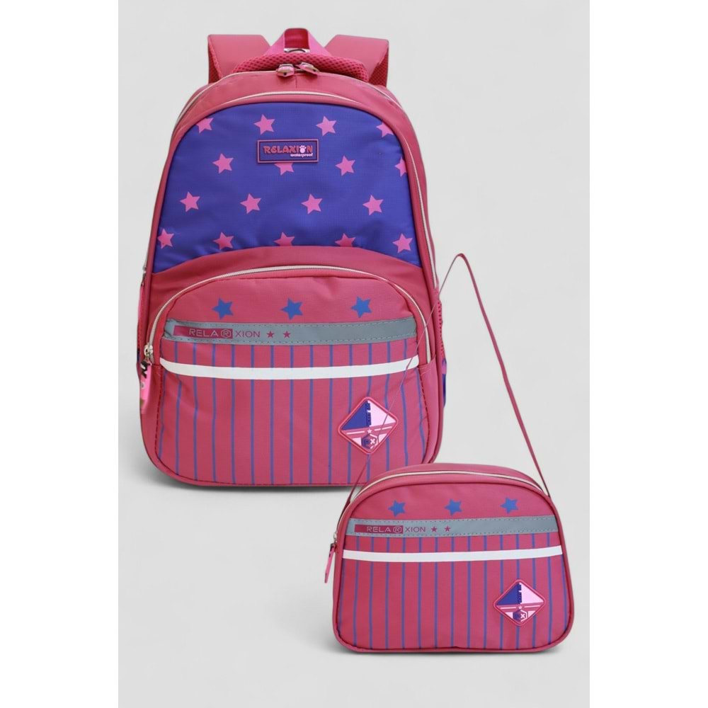Relaxion 1320 Yeni Sezon Kız Çocuk İlkokul Çantası İkili Takım - NKT02212-Pembe-Mor-TEKEBAT
