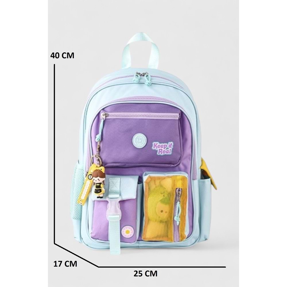 Muggle 2214 İthal Ürün Üst Kalite Unisex Çocuk Üçlü Set İlkokul Sırt Çantası - NKT02214-MOR-TEKEBAT