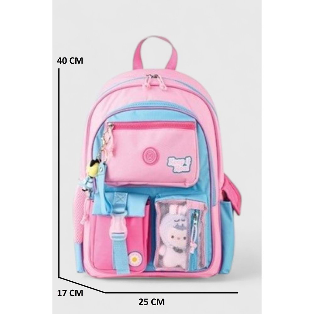 Muggle 2214 İthal Ürün Üst Kalite Unisex Çocuk Üçlü Set İlkokul Sırt Çantası - NKT02214-PEMBE-TEKEBAT