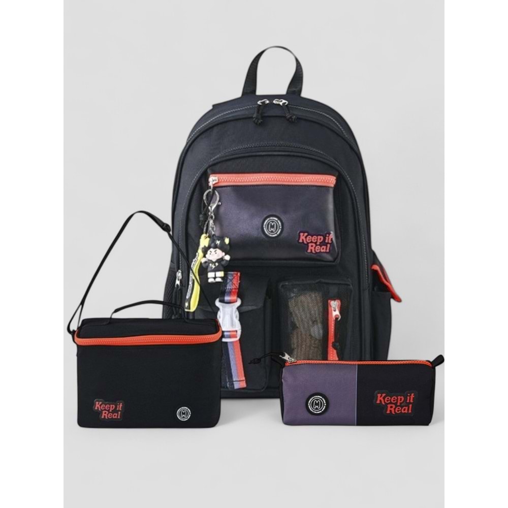 Muggle 2214 İthal Ürün Üst Kalite Unisex Çocuk Üçlü Set İlkokul Sırt Çantası - NKT02214-siyah-TEKEBAT