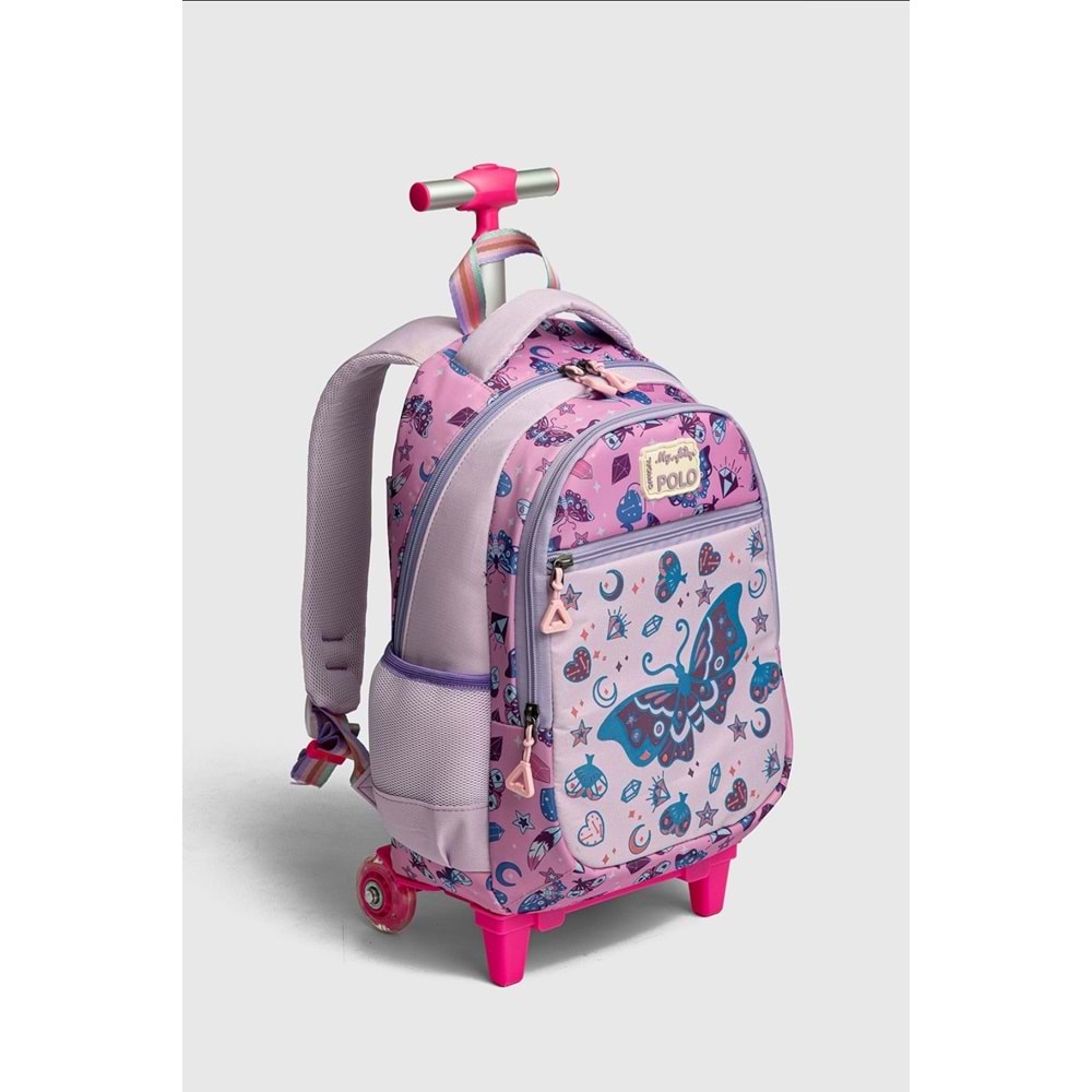 2217-My Polo Anatomik Sırt Yapılı Unisex Işıklı Tekerlekli İlkokul Çantası - NKT02217-Pembe-Mor-TEKEBAT
