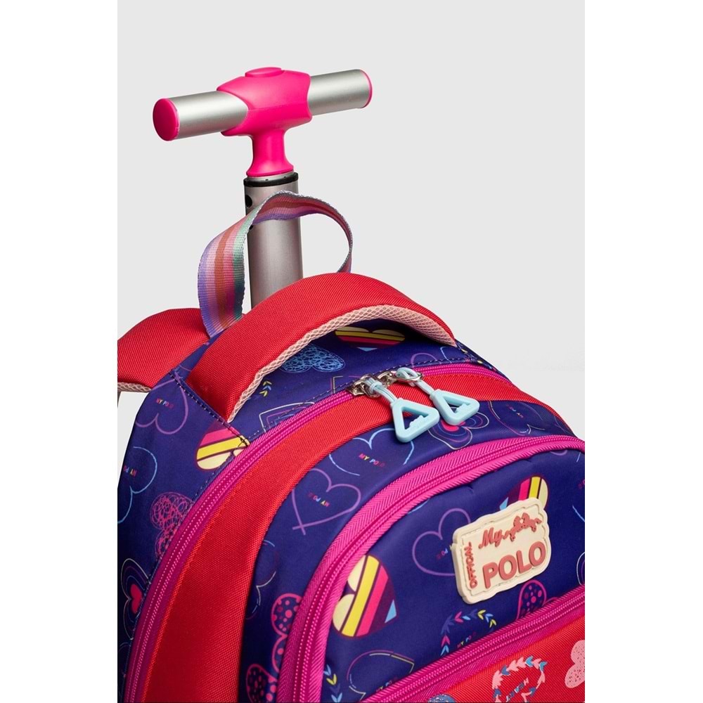 2217-My Polo Anatomik Sırt Yapılı Unisex Işıklı Tekerlekli İlkokul Çantası - NKT02217-Pembe-Mor-TEKEBAT